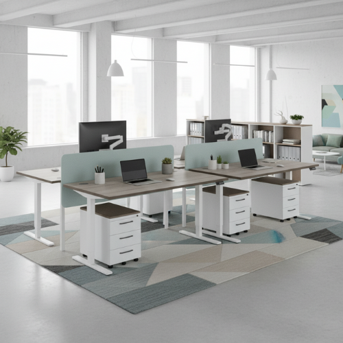 Core Electric Single Motor Height Adjustable Sit Stand Desk 1200 x 800 Alaskan Grey Oak Top and White frame 5 Year Warranty